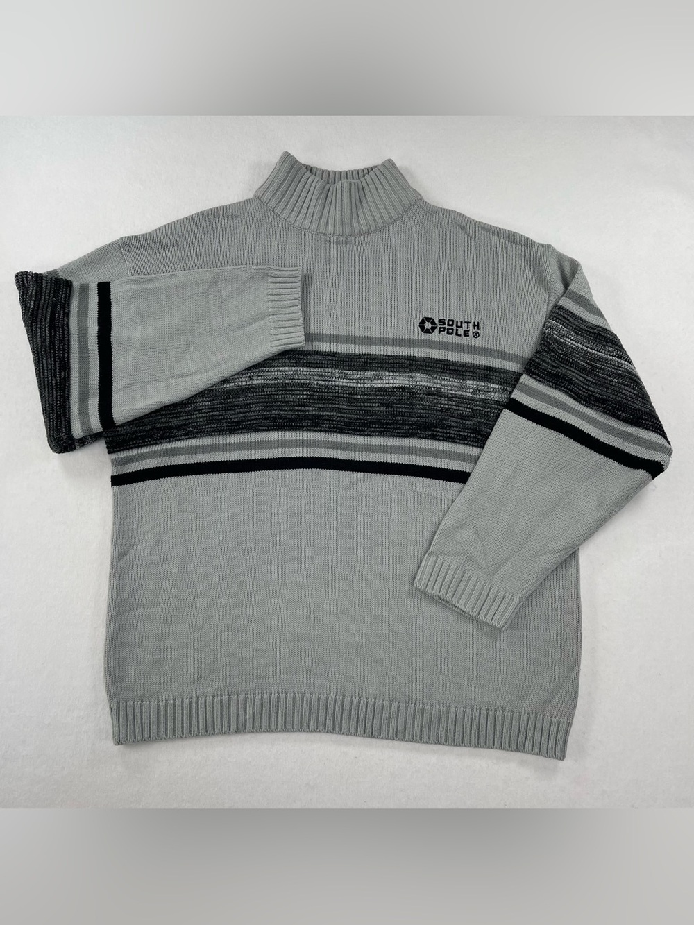 Vintage Southpole Knit Turtleneck Sweater Mens XL Gray Mock Pullover Y2K